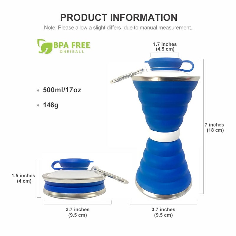SEMETOR Collapsible Water Bottle, Camping Cup With Carabiner, Reuseable Silicone Foldable Leak Proof Portable Sports Travel Water Bottles For Outdoor, Travel Gym Hiking, BPA Free, Cycling Cups with Carabiner - Image 5